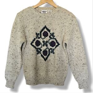 Vintage Sweater Size MP‎ Suburban Petites Wool Cream Speckled Floral Cottagecore